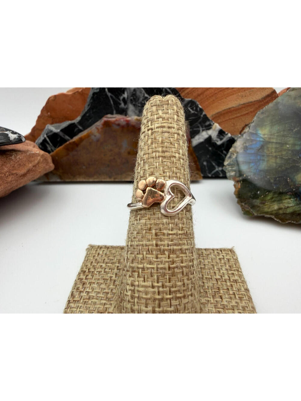 Sterling Silver Heart & Gold Toned Paw Dog Owner I Love You More Ring